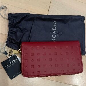 Arcadia RED embossed leather made in Italy wallet wristlet
